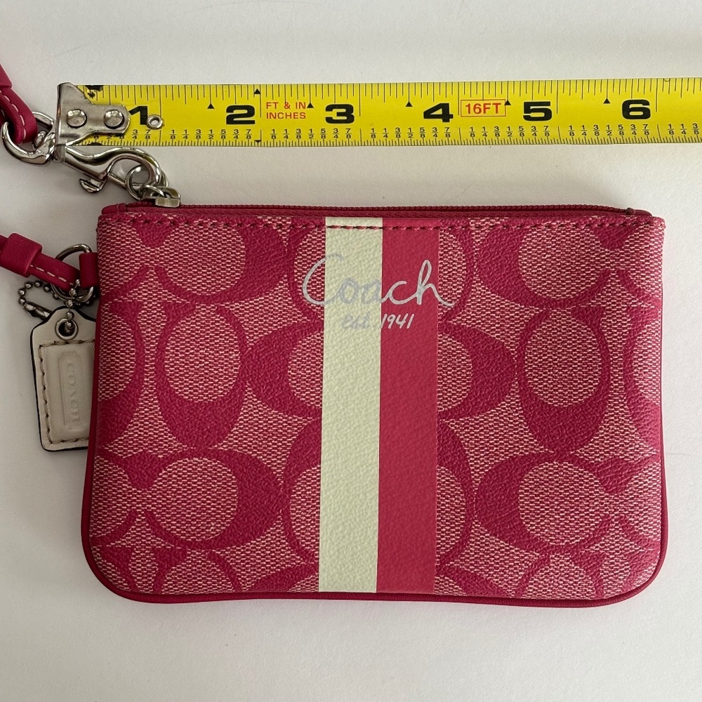 Coach Pink/White Stripe Signature Coated Canvas Wallet Wristlet